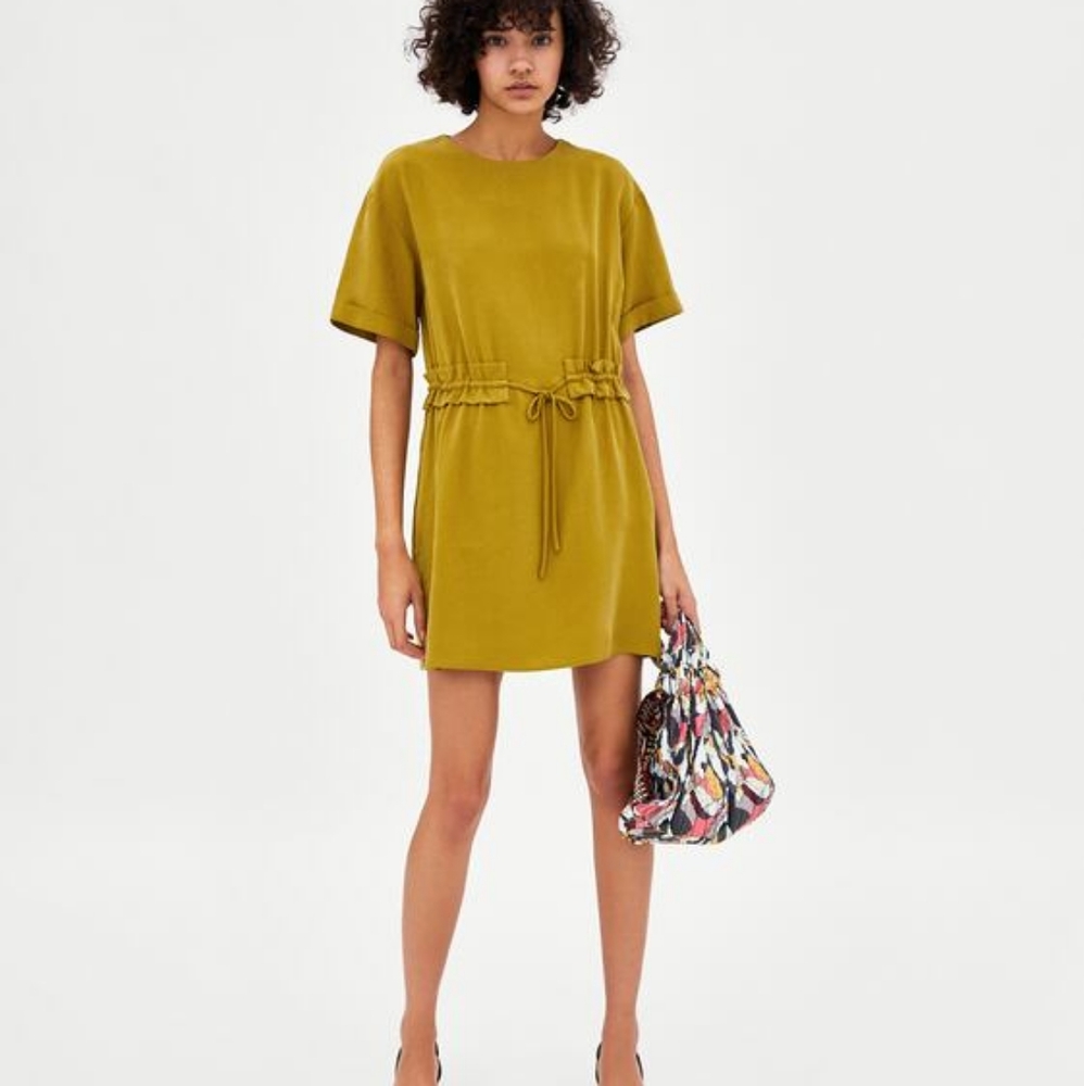 Zara Olive Gathered Mini Dress